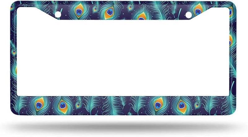 Beabes Green Blue Peacock Feather License Plate Frame Beautiful Animal License Plate Holder Bird Car Tag Frame License Plate Car Accessories 2 Holes Novelty Auto Car Tag Vanity Present - Image 2