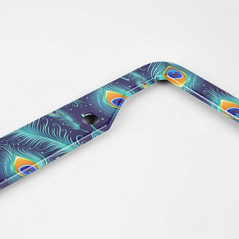 Beabes Green Blue Peacock Feather License Plate Frame Beautiful Animal License Plate Holder Bird Car Tag Frame License Plate Car Accessories 2 Holes Novelty Auto Car Tag Vanity Present - Image 3