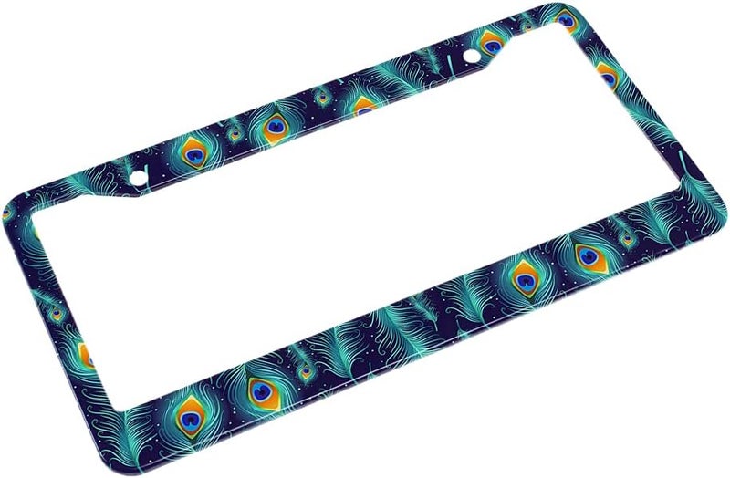 Beabes Green Blue Peacock Feather License Plate Frame Beautiful Animal License Plate Holder Bird Car Tag Frame License Plate Car Accessories 2 Holes Novelty Auto Car Tag Vanity Present - Image 4