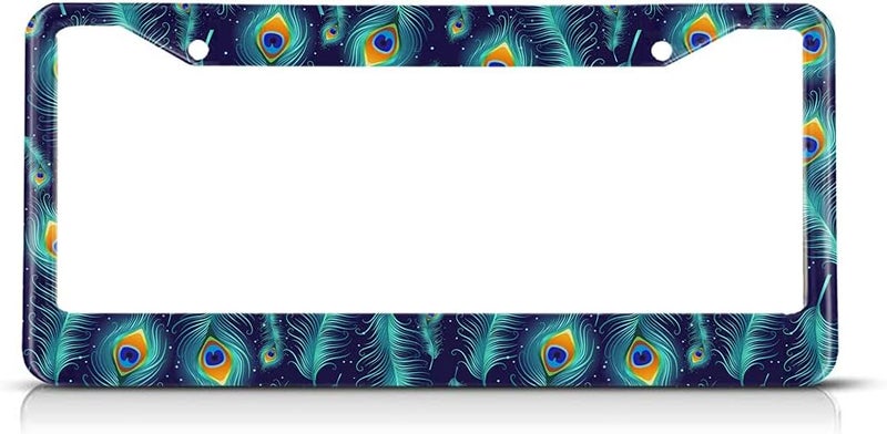 Beabes Green Blue Peacock Feather License Plate Frame Beautiful Animal License Plate Holder Bird Car Tag Frame License Plate Car Accessories 2 Holes Novelty Auto Car Tag Vanity Present - Image 1