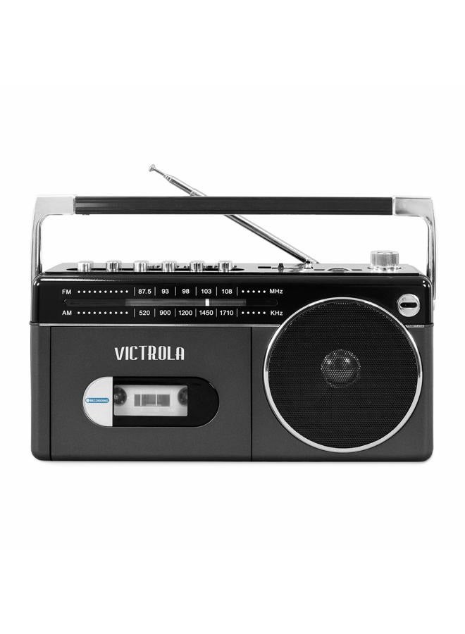 VICTROLA Mini Bluetooth Boombox with Cassette Player, Recorder and Am/FM Radio, Grey - Image 2