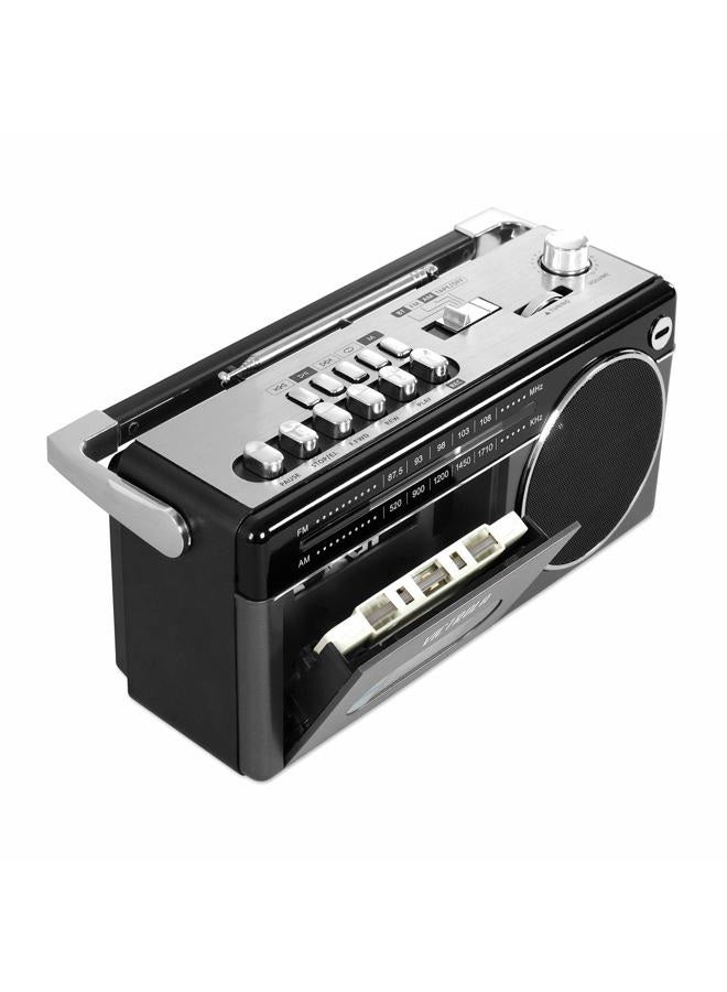 VICTROLA Mini Bluetooth Boombox with Cassette Player, Recorder and Am/FM Radio, Grey - Image 3