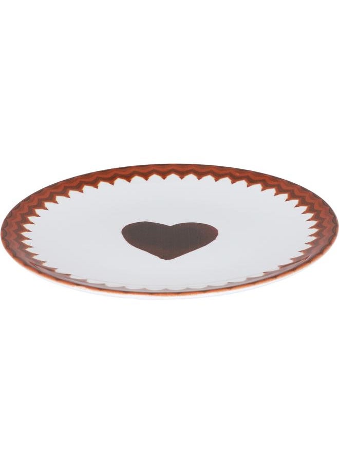 Alsaif Porcelain Serving Plate Round 20 Cm Heart Pattern Brown  - Image 1