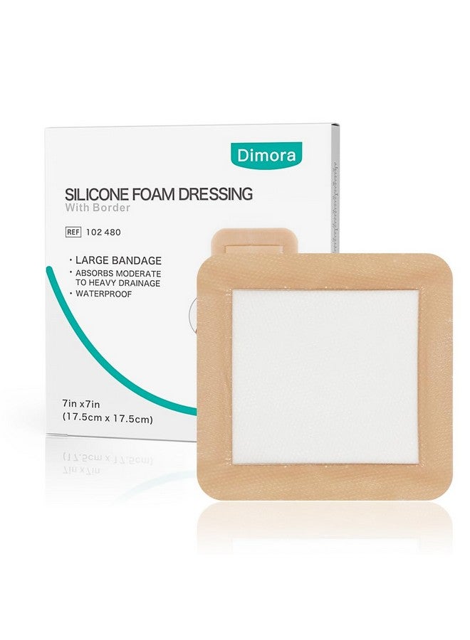 Dimora Dimora Large Bandage Ultra Soft Wound Dressing - Bordered Silicone Adhesive Foam Dressing 7"x7" (5"x5"pad) for Bed Sores,Burn Treatment,Large Surgical Wound,Diabetic Ulcers,5 Pack - Image 1