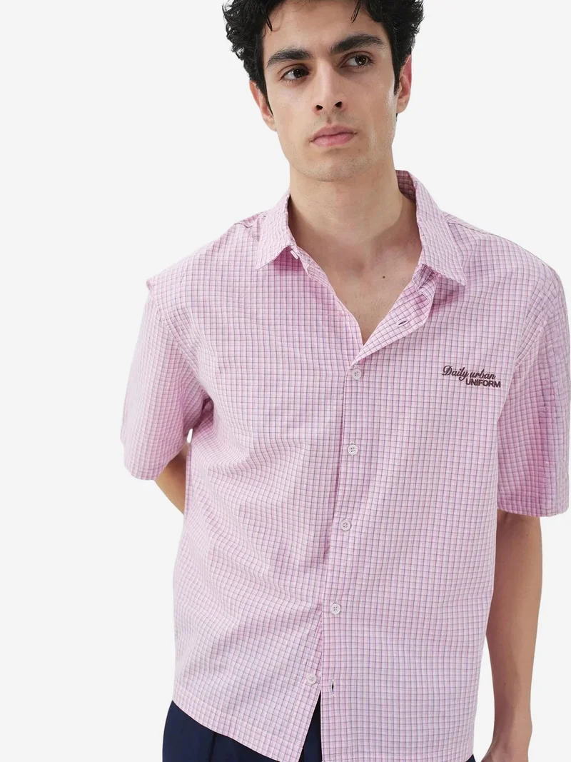 جيستو GIESTO Men's Gingham Cotton Poplin Short Sleeve Shirt