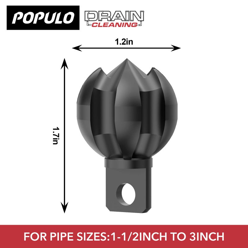 POPULO Drain Snake Attachmentâ€“Multi-Functional Cutter 1.2 Inch Diameter,Fits 1.5-3 Inch Pipesâ€“Clears Scale,Tree Roots,and More â€“ Compatible with POPULO and Other Leading Sewer Snake Machines - Image 3