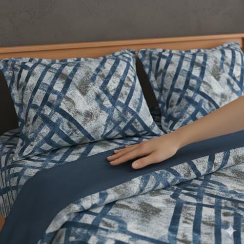 MORADO® Premium Flannel Flat Bedsheet for Double Bed | Ultra Soft, Warm & Cozy Winter Bedsheet | Wrinkle-Free, Breathable, Durable Fabric | 190 GSM | Size 90x100 Inches (Blue Grey Cross) - Image 2
