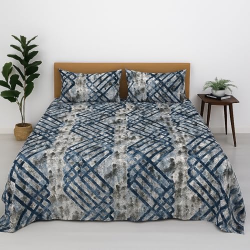 MORADO® Premium Flannel Flat Bedsheet for Double Bed | Ultra Soft, Warm & Cozy Winter Bedsheet | Wrinkle-Free, Breathable, Durable Fabric | 190 GSM | Size 90x100 Inches (Blue Grey Cross) - Image 1