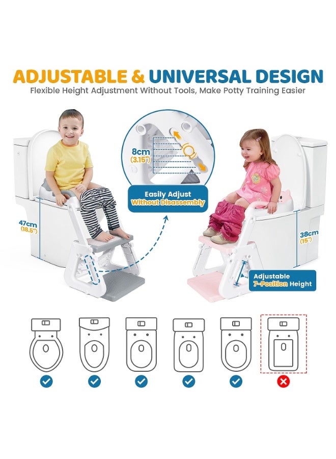 كيبي مقعد تدريب على استخدام المرحاض للأطفال، مقعد مرحاض قابل للطي مع سلم مضاد للانزلاق، كرسي نونية للأطفال مع وسادة ناعمة ومقبض حماية وقابل لتعديل الارتفاع (وردي) - Image 3