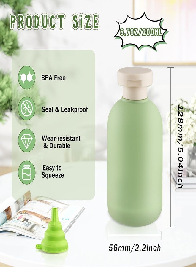 USRommaner 6 Pack 6.7 oz/200ml Plastic Travel Shampoo Bottle,Empty Refillable Squeeze Bottles with Flip Cap,Lotion Container for Cream,Toiletries,Conditioner-Free Silicone Funnel (Green) - Image 3