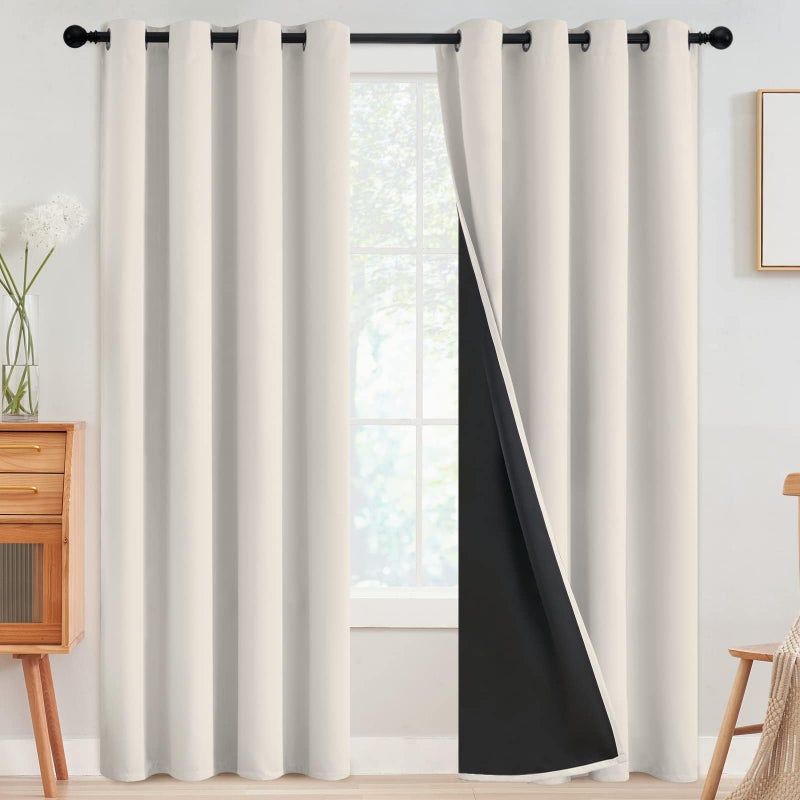 SimpleHome 100% Blackout Curtains for Bedroom,Thermal Insulated Grommet Window Drapes Room Darkening Cream Curtains for Living Room with Black Back,52 x 84 Inch,2 Panels - Image 1