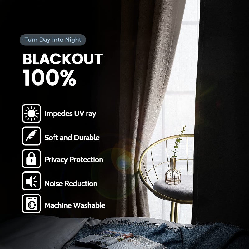 SimpleHome 100% Blackout Curtains for Bedroom,Thermal Insulated Grommet Window Drapes Room Darkening Cream Curtains for Living Room with Black Back,52 x 84 Inch,2 Panels - Image 2