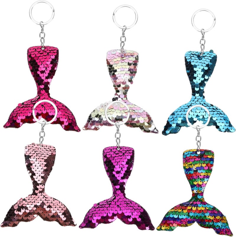 Cabilock 6pcs Mermaid Tail Keychain Sequins Creative Keychain for Backpacks Girls Party Favor Charms - Image 1