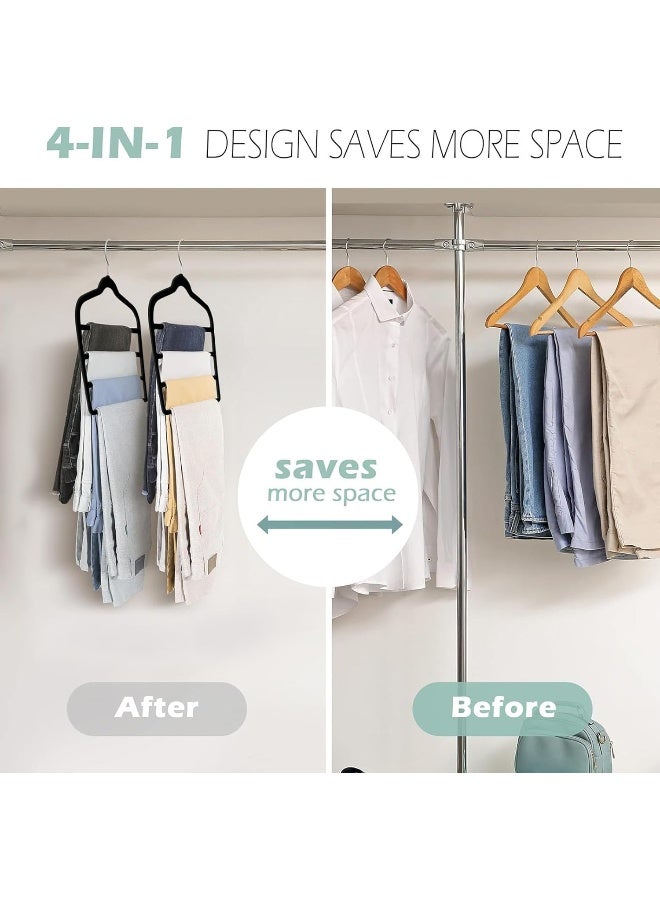 Red Dot Gift 4-Pack H43x45.5cm Black Velvet Pants Hanger Space Saving Non-Slip Pants Rack Hanger, Skirt Hangers 4 Layers 360° Swivel Hook Velvet Clothes Hanger for Jeans, Scarf and Tie - Image 5