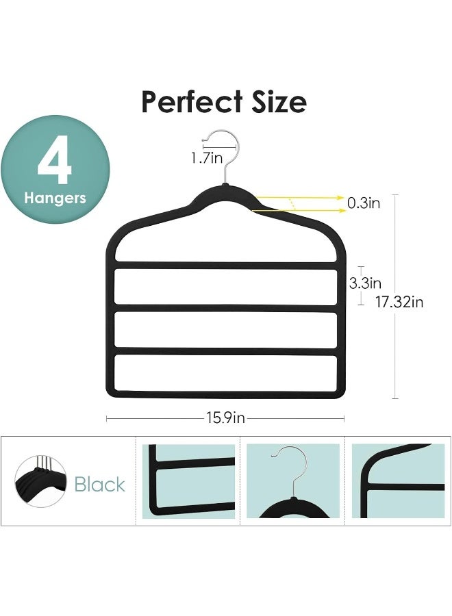 Red Dot Gift 4-Pack H43x45.5cm Black Velvet Pants Hanger Space Saving Non-Slip Pants Rack Hanger, Skirt Hangers 4 Layers 360° Swivel Hook Velvet Clothes Hanger for Jeans, Scarf and Tie - Image 2