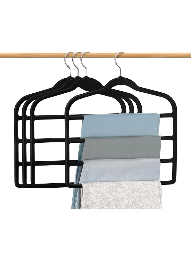 Red Dot Gift 4-Pack H43x45.5cm Black Velvet Pants Hanger Space Saving Non-Slip Pants Rack Hanger, Skirt Hangers 4 Layers 360° Swivel Hook Velvet Clothes Hanger for Jeans, Scarf and Tie - Image 1