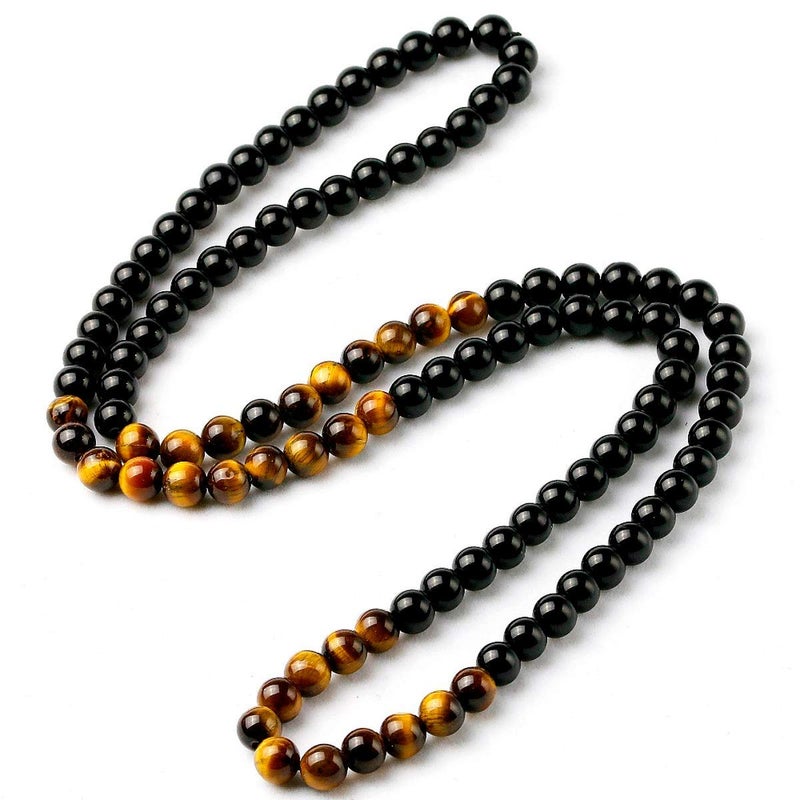 vivia Black Onyx Men's Tiger Eye Stone Bead Necklace Fashion Natural Stone Jewelry Handmade Gift - Image 1