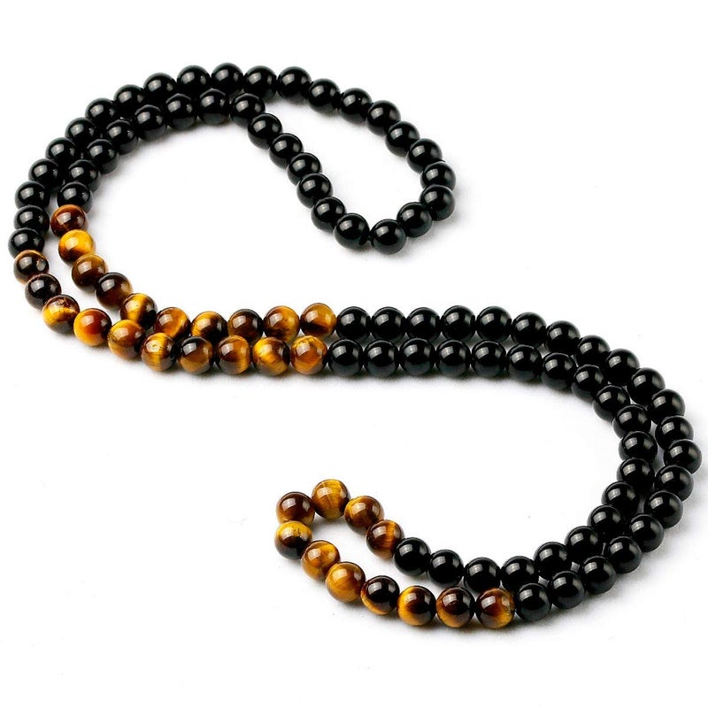 vivia Black Onyx Men's Tiger Eye Stone Bead Necklace Fashion Natural Stone Jewelry Handmade Gift - Image 3