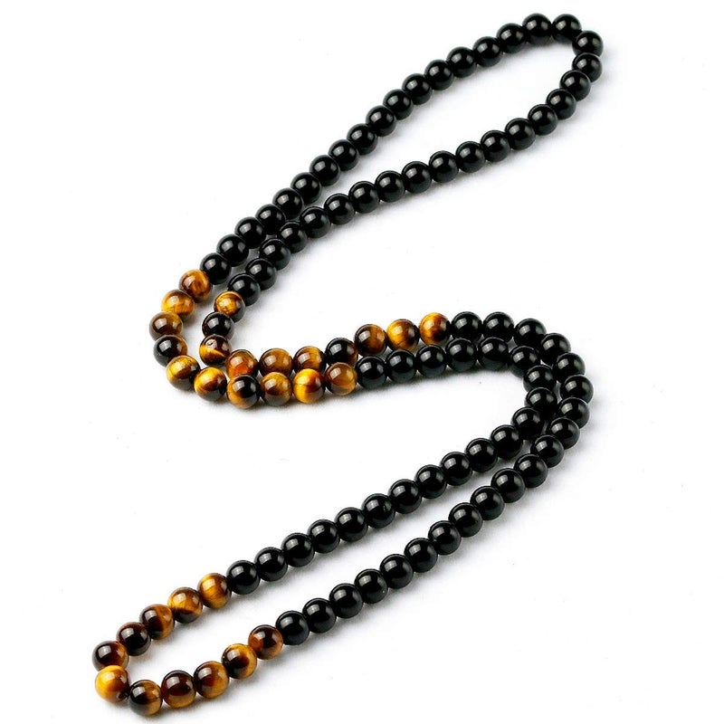 vivia Black Onyx Men's Tiger Eye Stone Bead Necklace Fashion Natural Stone Jewelry Handmade Gift - Image 2