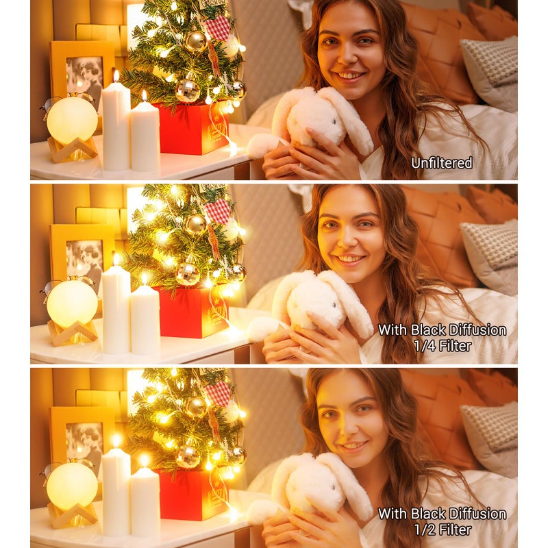 JJC 58mm Black Diffusion 1/2 Filter, Mist Cinematic Dreamy Effect Filter with 28 Layer Coatings for Camera Vlog/Video Recoring/Portrait Photography, Anti-Scratch, Water-Resistant - Image 3