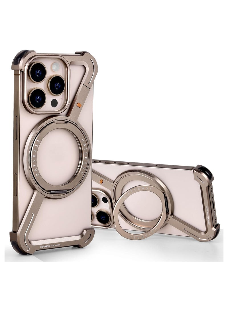 FOCUS New Metal Magsafe Stand case cover for iPhone 16 Pro Max Metal Armor Removable Z Type Rimless Metal Case  - Image 1