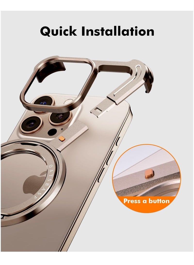 FOCUS New Metal Magsafe Stand case cover for iPhone 16 Pro Max Metal Armor Removable Z Type Rimless Metal Case  - Image 3