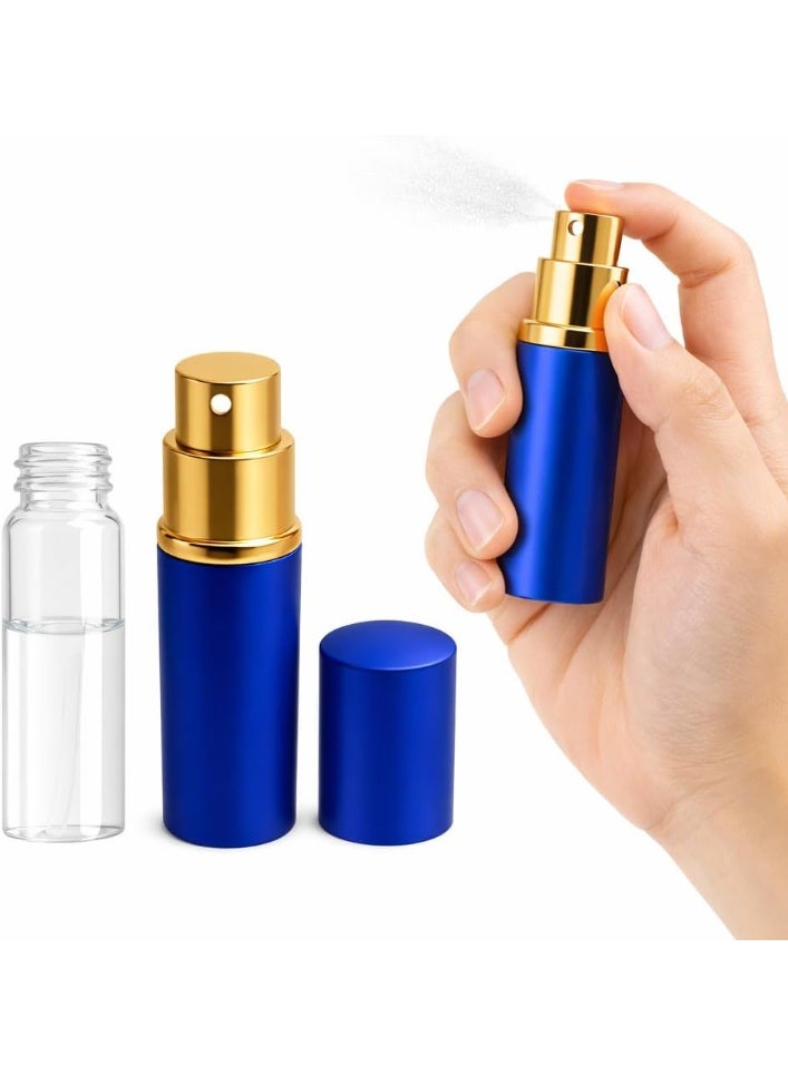 زجاجة رذاذ عطر قابلة لإعادة التعبئة، مصنوعة من الألومنيوم، بحجم مناسب للسفر، سعة 10 مل، مانعة للتسرب، عبوة جيبية للعطور والكولونيا ومستحضرات التجميل، تصميم محمول (أزرق) - Image 1