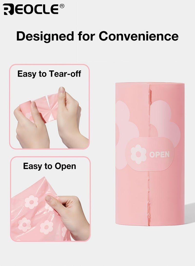 REOCLE Scented Disposable Baby Diaper Trash Bags with Portable Flower Capsule Dispenser Odor Lock Nappy Waste Bags for Newborns Also Usable for Pet Poop (1 Dispenser + 9 Rolls Total) - Image 3
