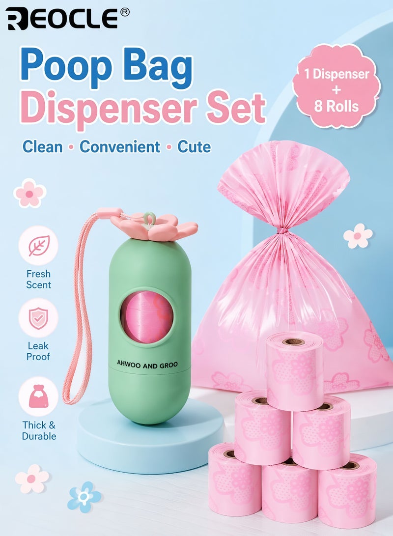 REOCLE Scented Disposable Baby Diaper Trash Bags with Portable Flower Capsule Dispenser Odor Lock Nappy Waste Bags for Newborns Also Usable for Pet Poop (1 Dispenser + 9 Rolls Total) - Image 1