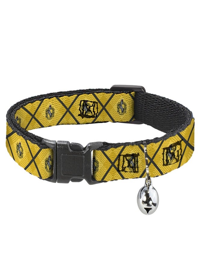 Buckle Down Harry Potter Breakaway Cat Collar with Bell, Plastic Clip, Easy Adjustable, Harry Potter Hufflepuff Crest Plaid Yellows Gray, 8.5 to 12 Inches 0.5 Inch Wide - Image 1