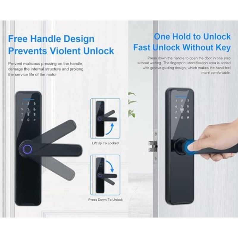Smart Door Lock, Full Function 5-in-1 Smart Door Knob, Keyless Entry Door Lock with Bluetooth, Touchscreen Keypad Deadbolt with Reversible Handle, App Control, Key, Code, Biometric - Image 3