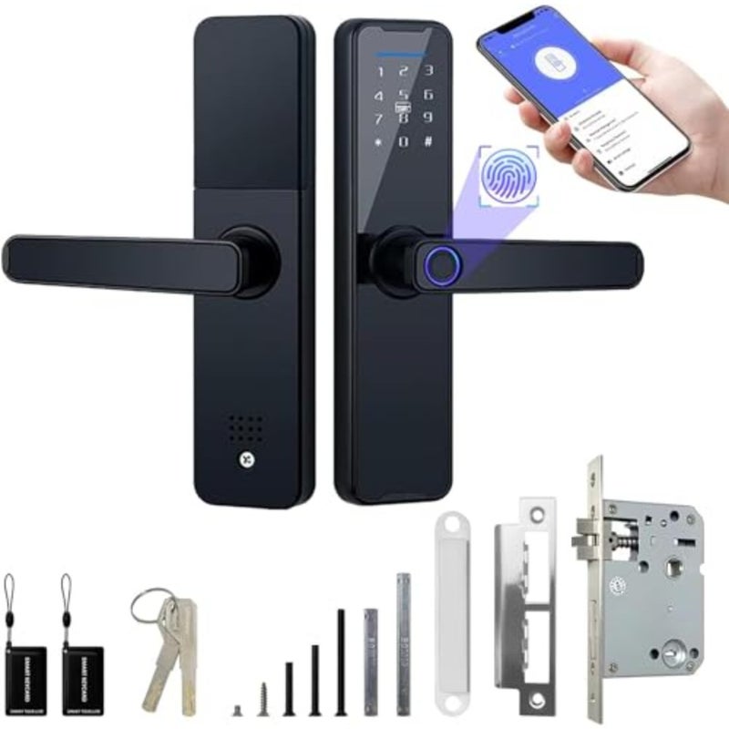 Smart Door Lock, Full Function 5-in-1 Smart Door Knob, Keyless Entry Door Lock with Bluetooth, Touchscreen Keypad Deadbolt with Reversible Handle, App Control, Key, Code, Biometric - Image 1