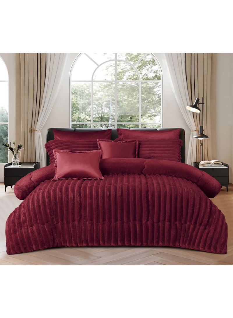 مينج لي مفرش شتوي فرو فاخر نفرين – طقم سرير 8 قطع بتصميم هندسي ناعم مقاس كبير 230×250 سم - Image 1