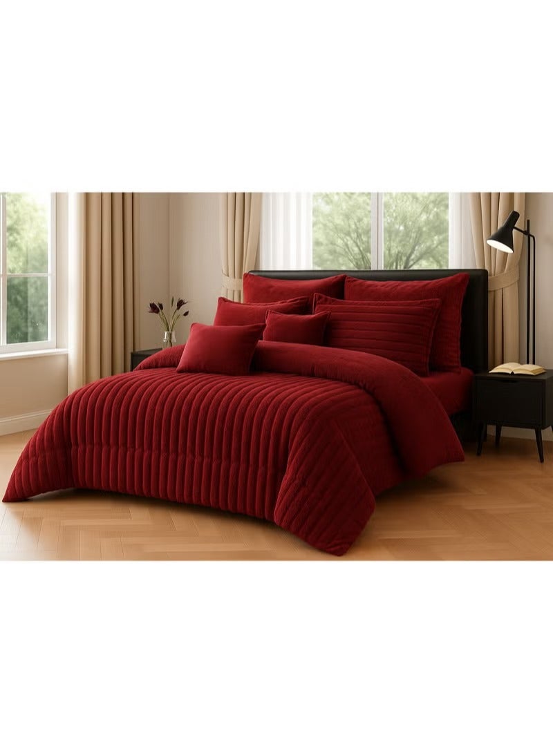 مينج لي مفرش شتوي فرو فاخر نفرين – طقم سرير 8 قطع بتصميم هندسي ناعم مقاس كبير 230×250 سم - Image 3