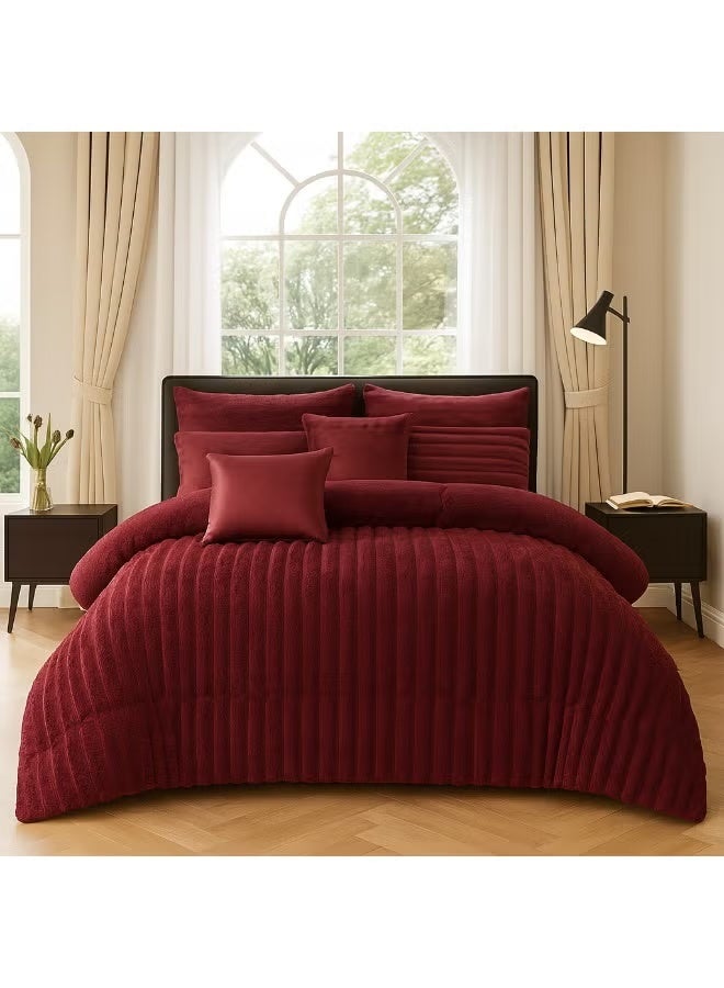 مينج لي مفرش شتوي فرو فاخر نفرين – طقم سرير 8 قطع بتصميم هندسي ناعم مقاس كبير 230×250 سم - Image 5