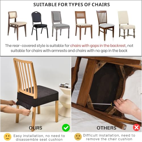 SearchI Stretch Dining Chair Seat Covers Set of 4, Soft Removable Washable Seat Covers for Dining Chairs, Dining Room Protector (Rear-Covered, Grey) - Image 5