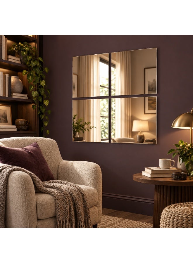 Lamset Gamal 4-Piece Square Reflective Acrylic Wall Mirror Stickers, Self-Adhesive Modern Wall Decor for Living Room, Bedroom and Entryway - Image 5