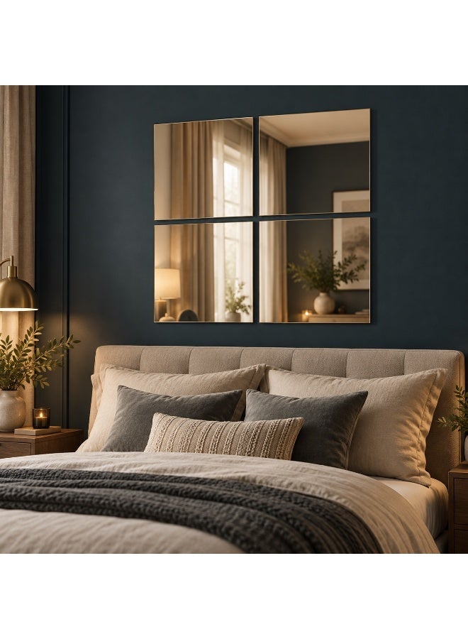 Lamset Gamal 4-Piece Square Reflective Acrylic Wall Mirror Stickers, Self-Adhesive Modern Wall Decor for Living Room, Bedroom and Entryway - Image 4
