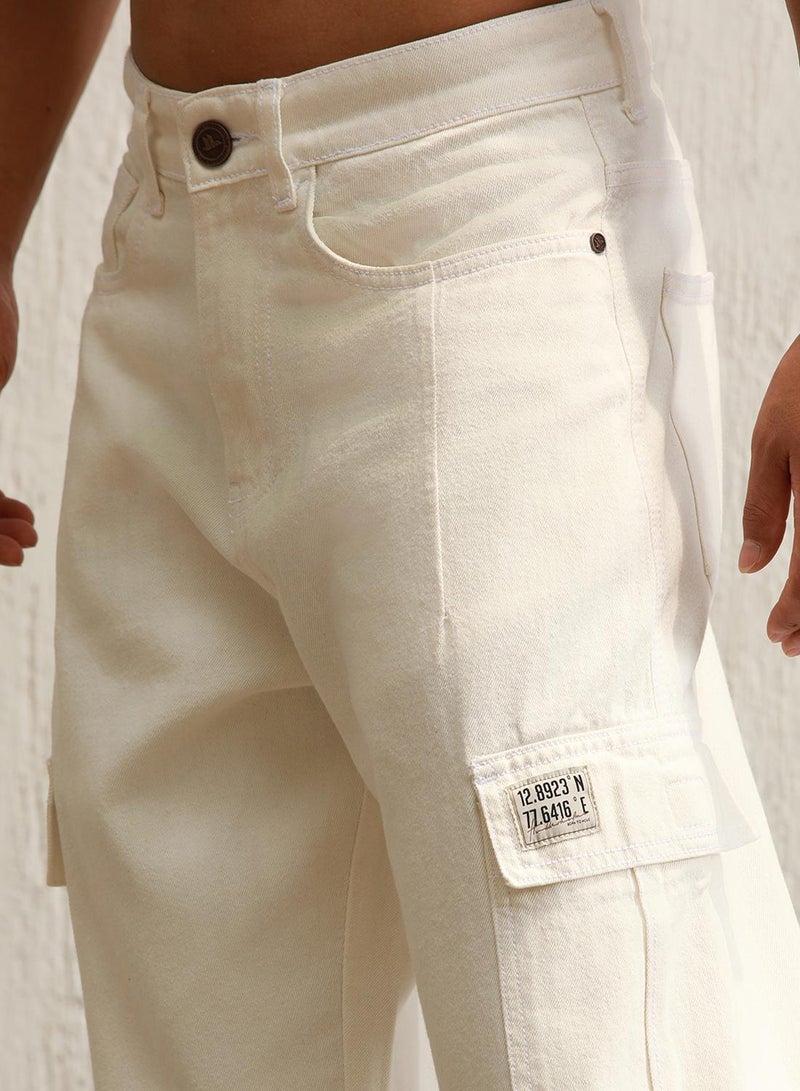 Hubberholme Men's Ecru 100% Cotton Bleached Full Length Loose Jeans - Image 5