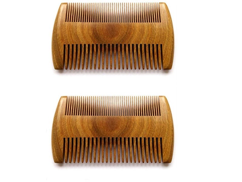 Handmade Natural Green Sandalwood No Static Combs with Aromatic Scent  2 PCS Pocket Combs for Long and Short Beards Mustaches 4 Long Two Sides