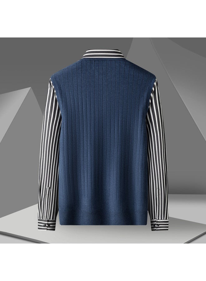 ROMON Special Offer】classic Two-piece Knit Sweater With Long Sleeves, Men's Knit Vest, Men's Long Sleeve Shirt - Image 3
