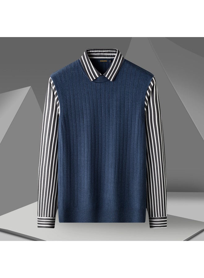 ROMON Special Offer】classic Two-piece Knit Sweater With Long Sleeves, Men's Knit Vest, Men's Long Sleeve Shirt - Image 2