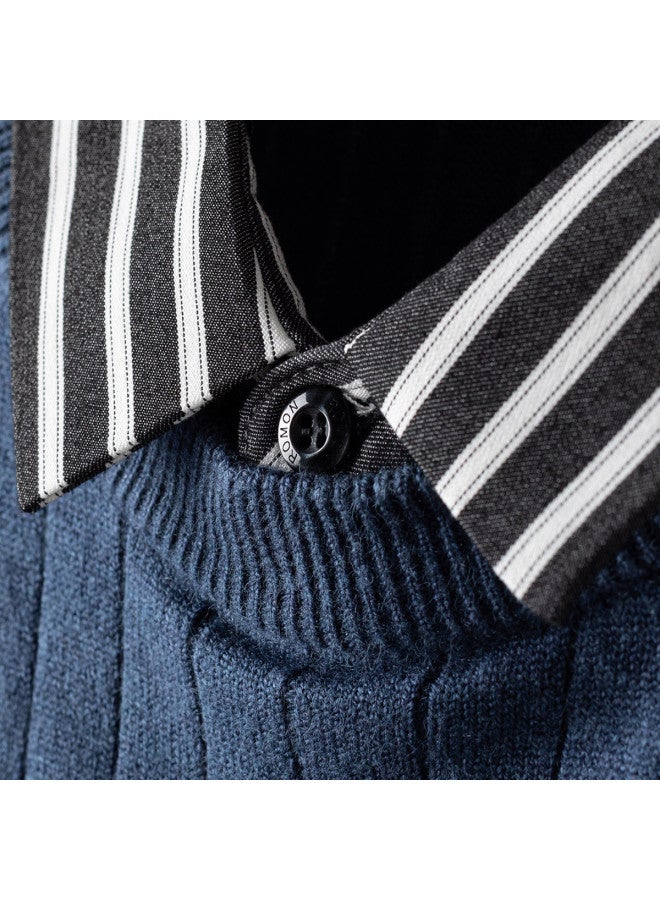 ROMON Special Offer】classic Two-piece Knit Sweater With Long Sleeves, Men's Knit Vest, Men's Long Sleeve Shirt - Image 5