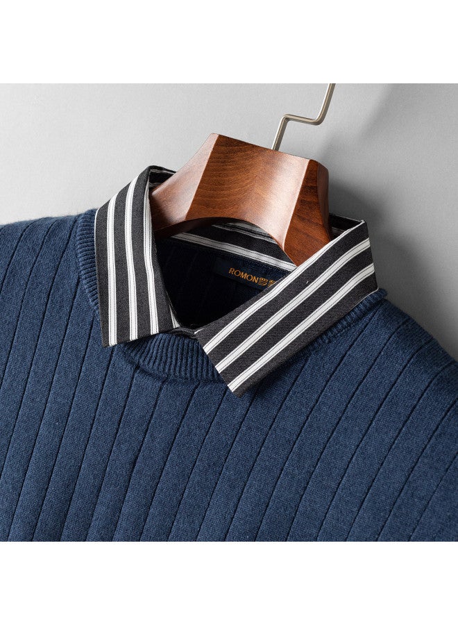 ROMON Special Offer】classic Two-piece Knit Sweater With Long Sleeves, Men's Knit Vest, Men's Long Sleeve Shirt - Image 4