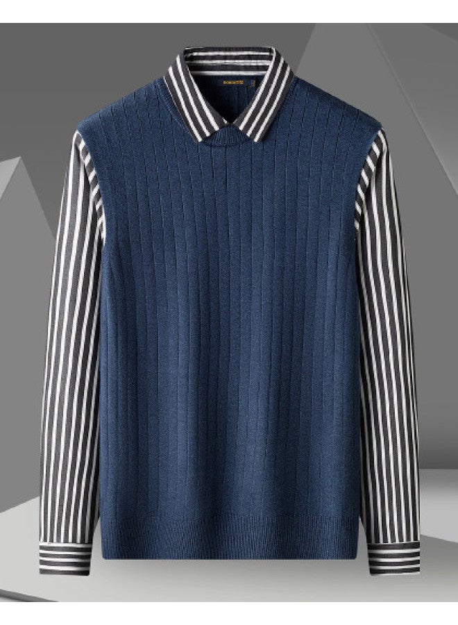 ROMON Special Offer】classic Two-piece Knit Sweater With Long Sleeves, Men's Knit Vest, Men's Long Sleeve Shirt - Image 1