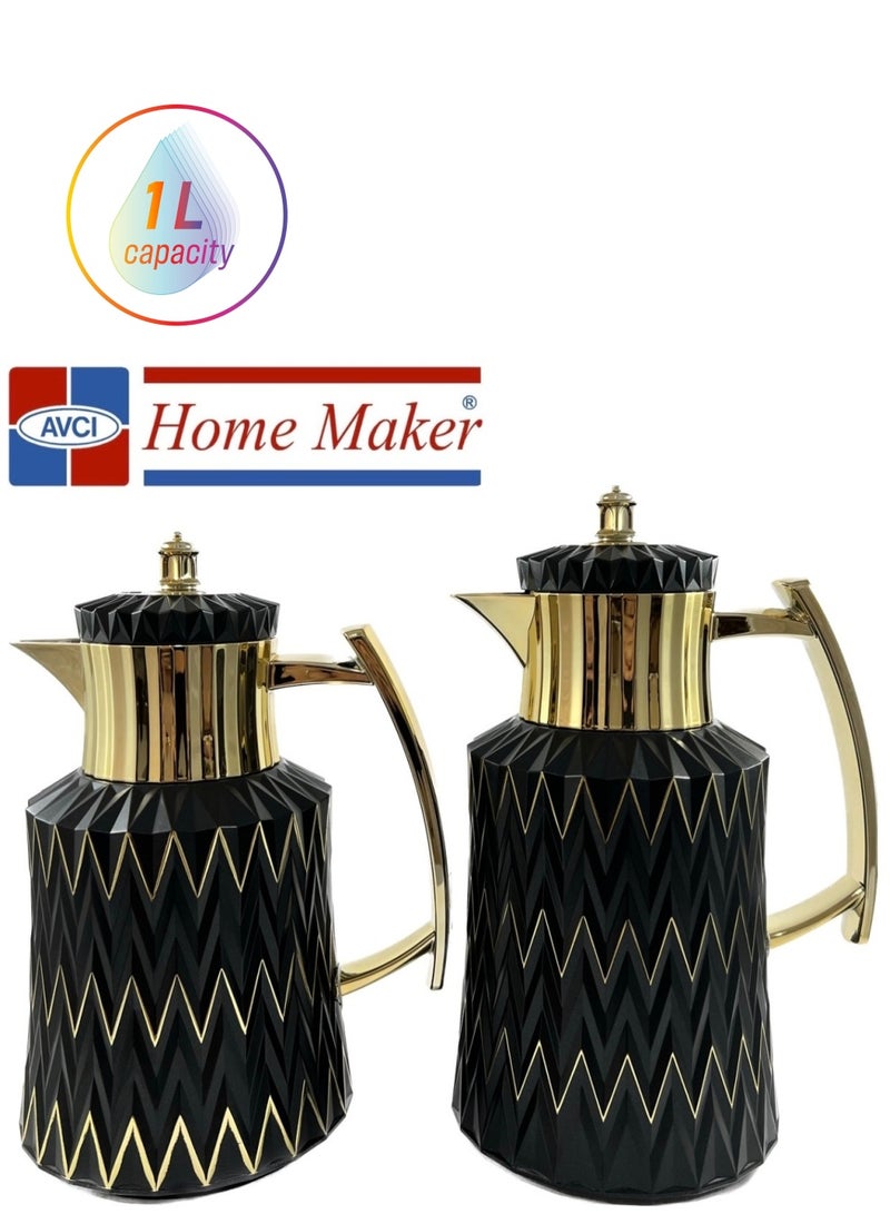 Home Maker 2-Piece  Tea & Coffee Flask, Black & Gold - Image 1