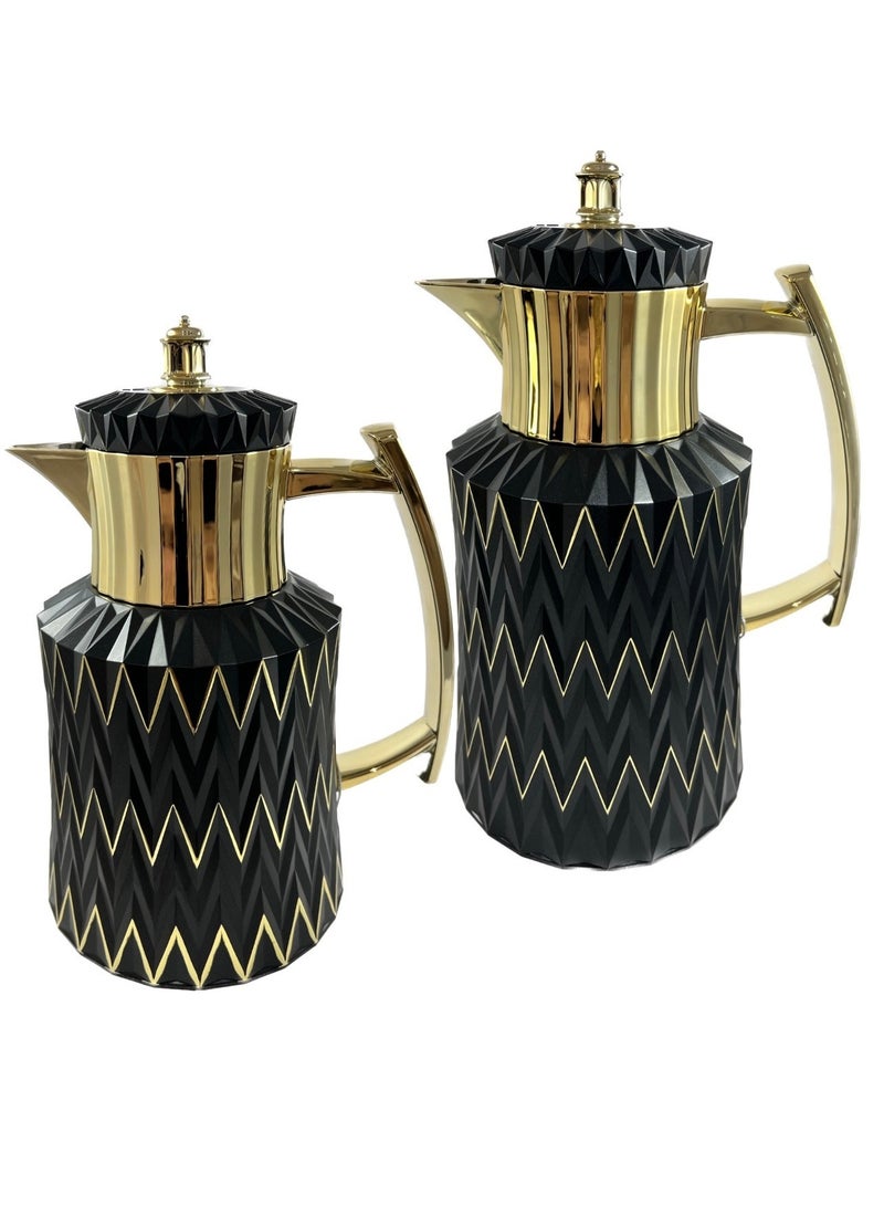 Home Maker 2-Piece  Tea & Coffee Flask, Black & Gold - Image 2