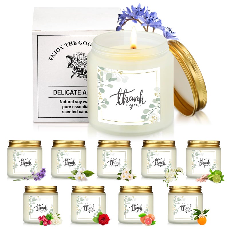 Coume Coume 10 Pcs Thank You Candle Gifts Employee Appreciation Gift Bulk 35 oz Soy Wax Scented Jar Candles for Friend Boss Employee Staff Volunteer Teacher Secretaries 10 FragranceFresh Scent