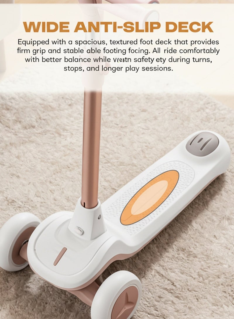 BAYBEE Glyde Skate Scooter For Kids 3 Wheel Kids Scooter With Foldable 4 Height Adjustable Handle Baby Scooter With Led Pu Wheels Smart Kick Scooter For Children 3 To 12 Years Boys Girls White - Image 4