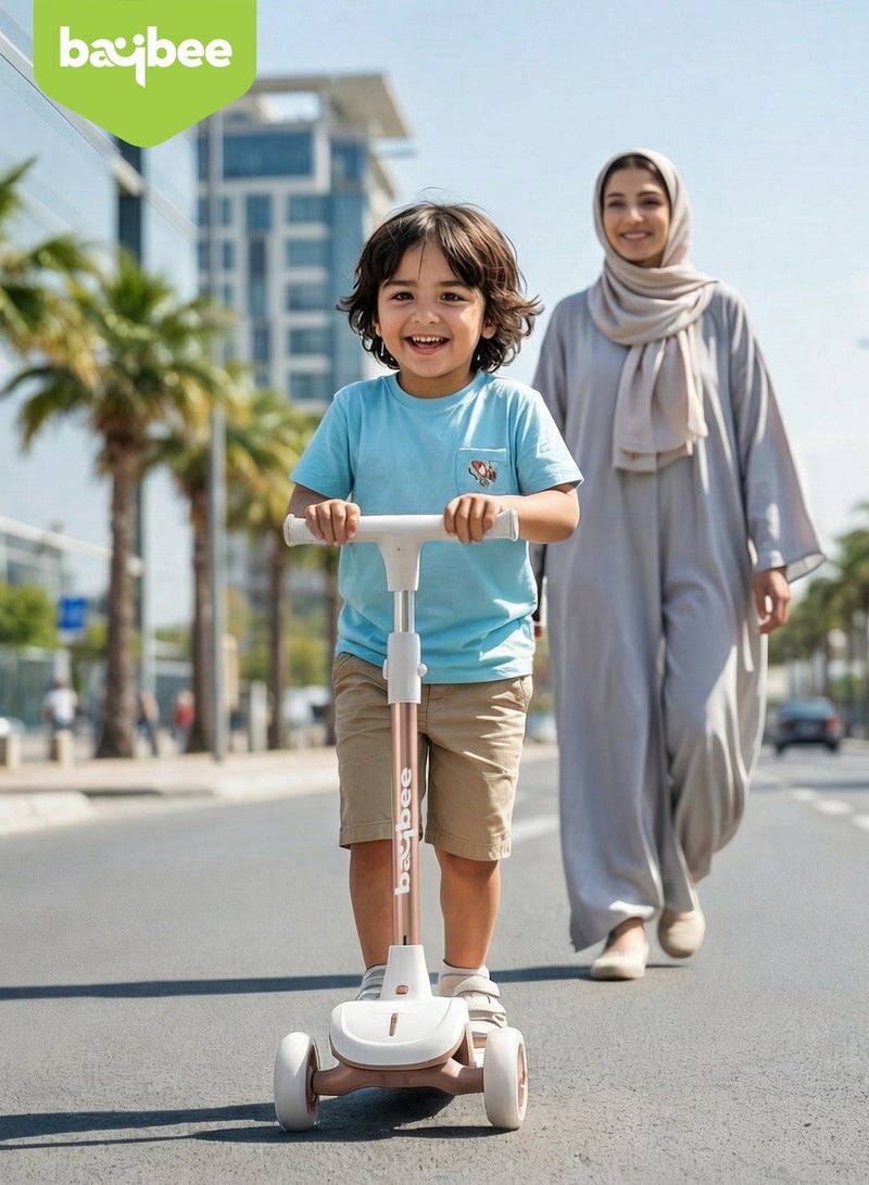 BAYBEE Glyde Skate Scooter For Kids 3 Wheel Kids Scooter With Foldable 4 Height Adjustable Handle Baby Scooter With Led Pu Wheels Smart Kick Scooter For Children 3 To 12 Years Boys Girls White - Image 2